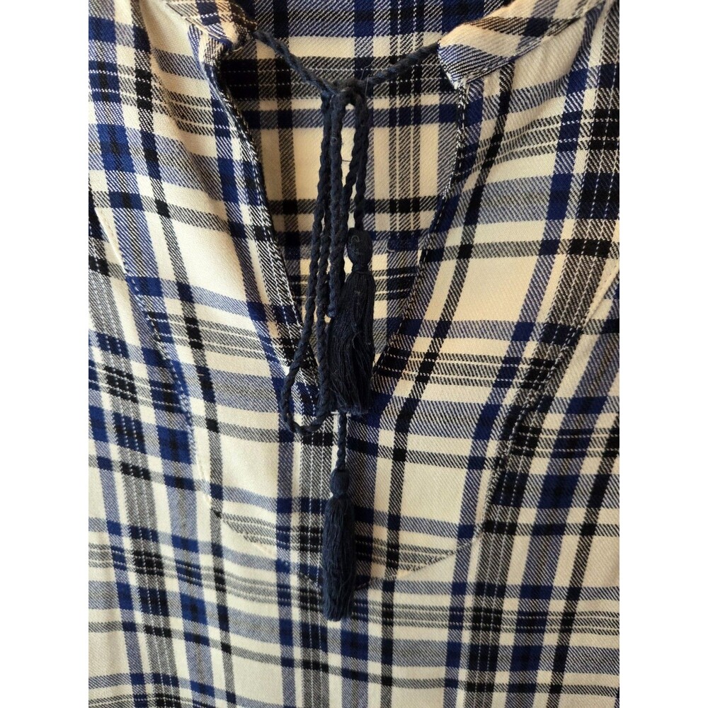 Madewell Plaid Dress XS Blue Ivory | Pockets | 3/4 Sleeve Viscose Tunic Dress - Picture 5 of 8